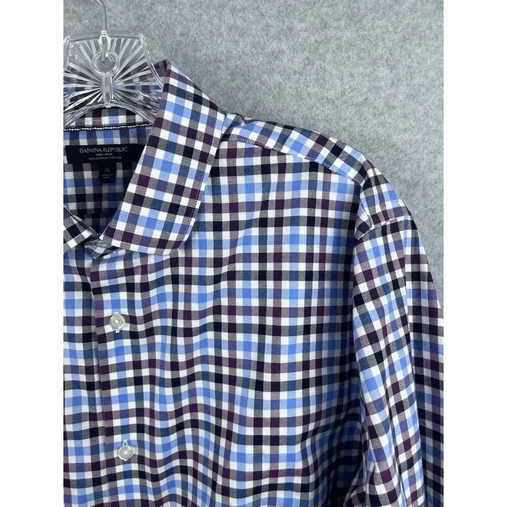 Banana Republic‎ Shirt Mens XL Blue Checks Long Sleeve Button Up Classic Preppy